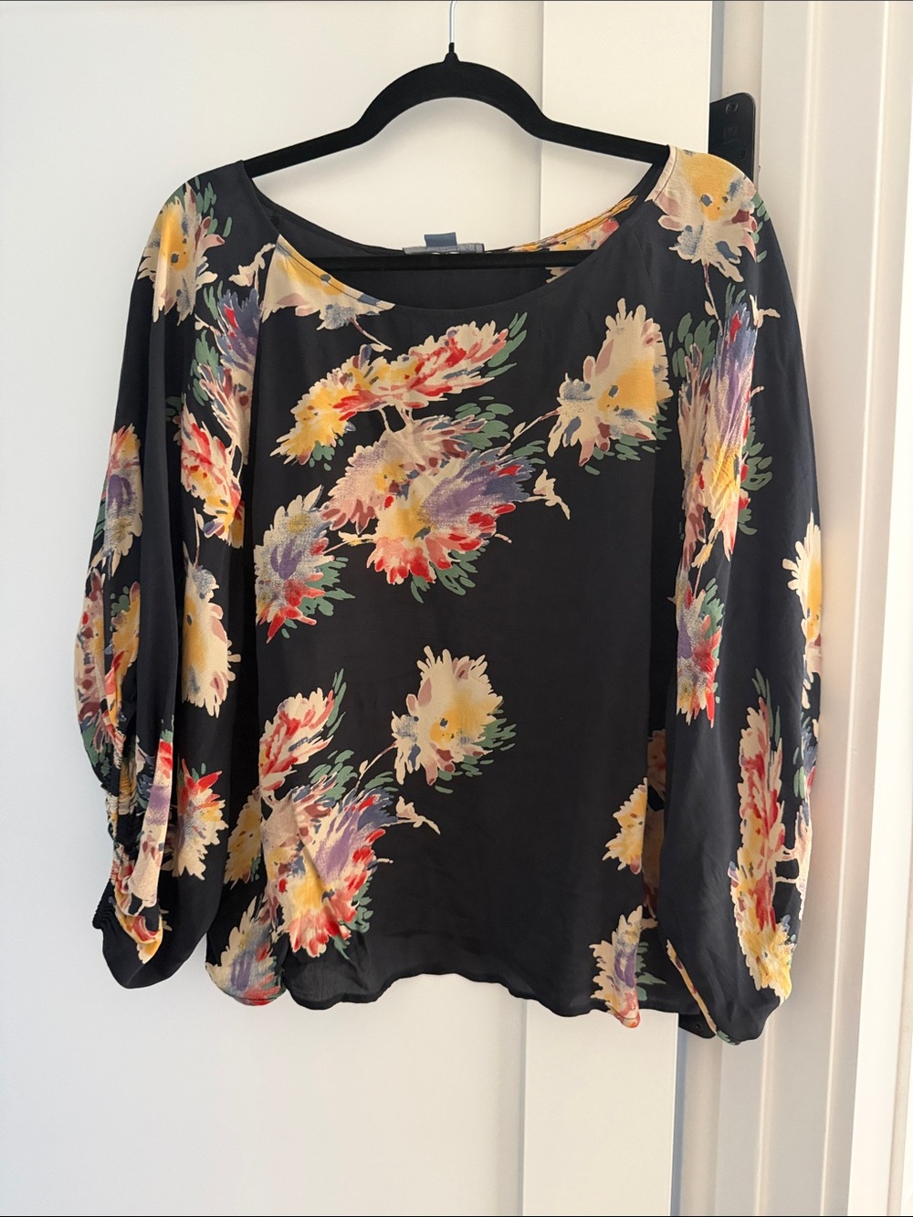 Black Floral Boat Neck Blouse